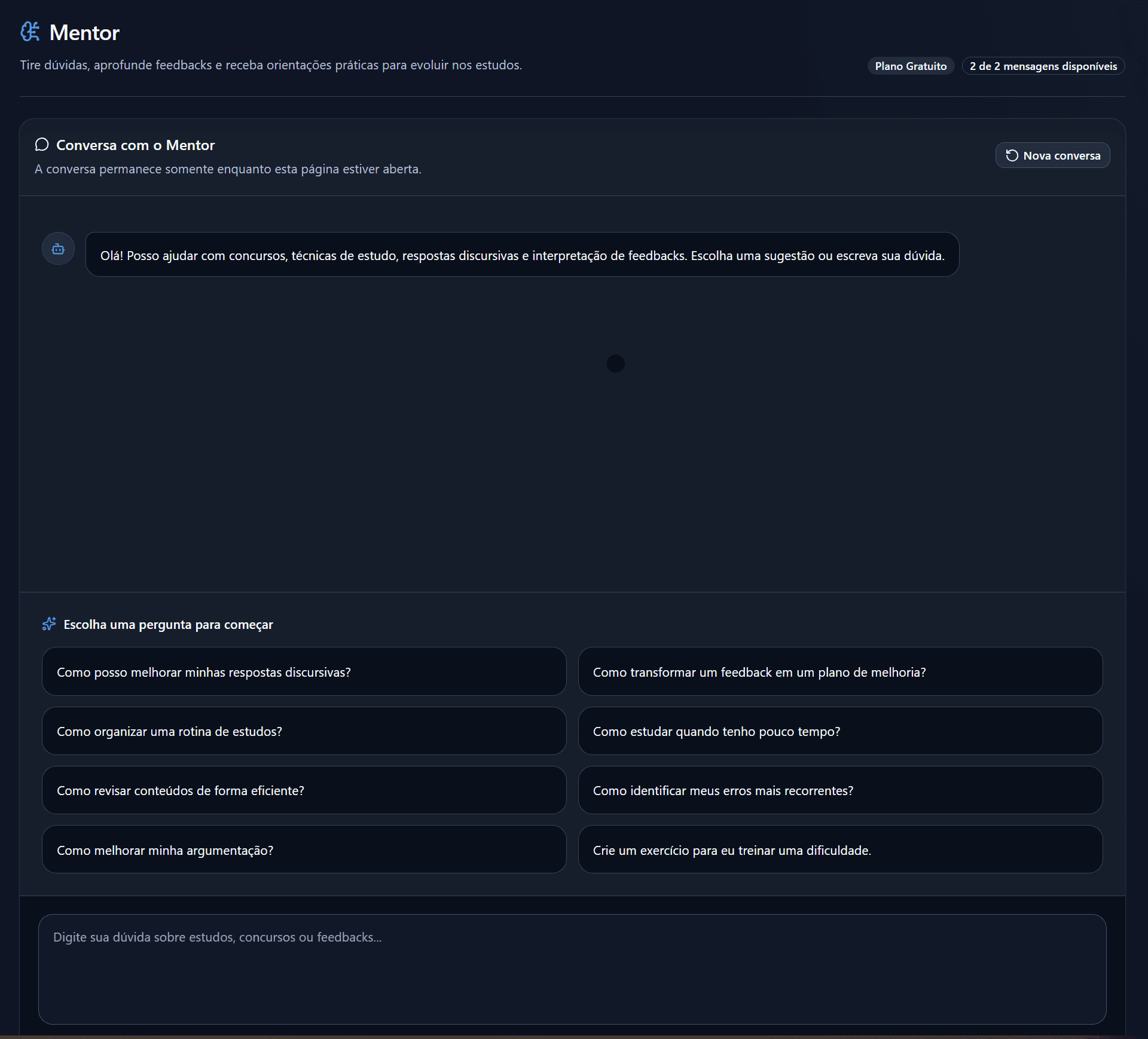 Tela real do agente especialista da plataforma